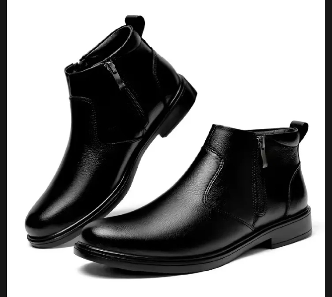 Zip Black Leather Classic Ankle Boots For Men