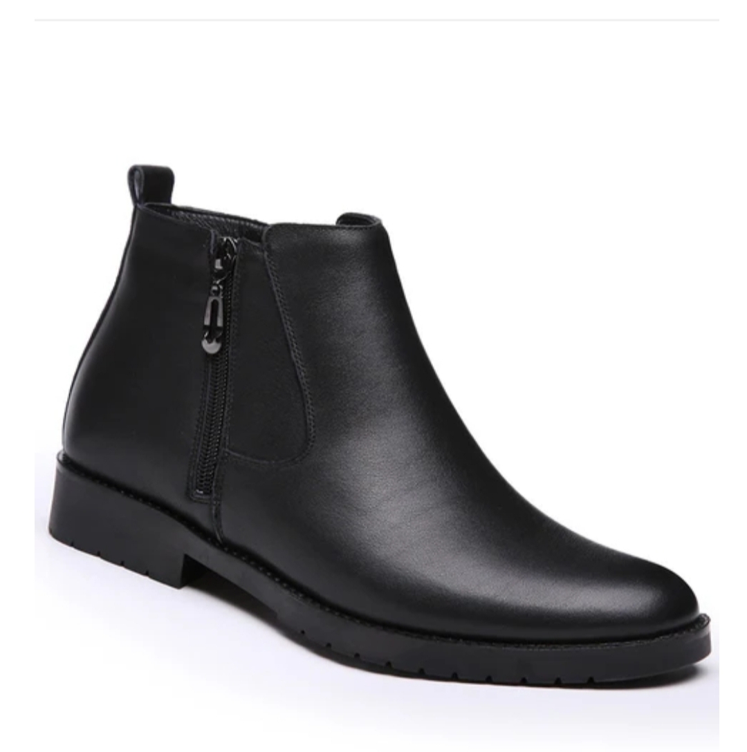 Zip Black Leather Classic Ankle Boots For Men