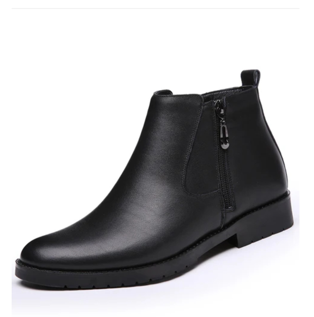 Black Zip Leather Classic Ankle Boots For Men