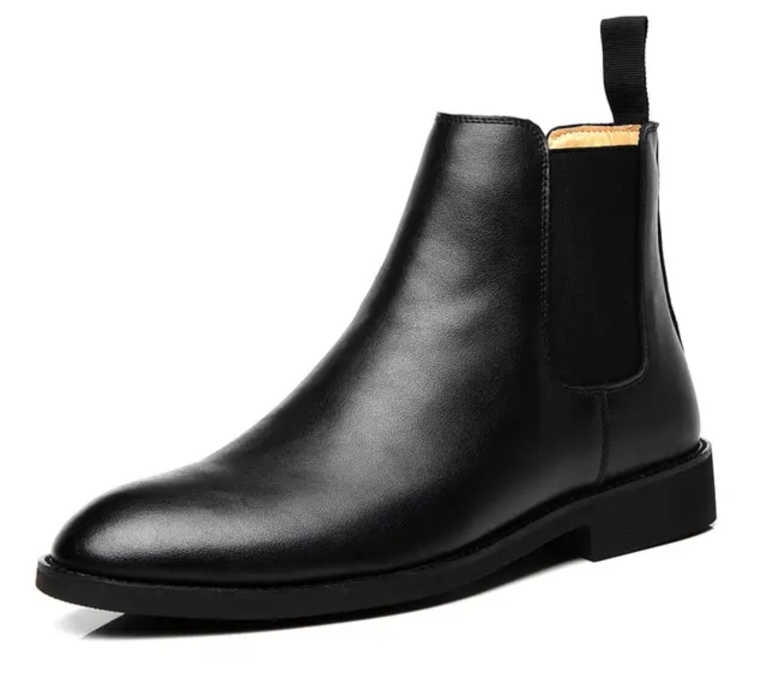 Black Leather Classic Ankle Boots For Men