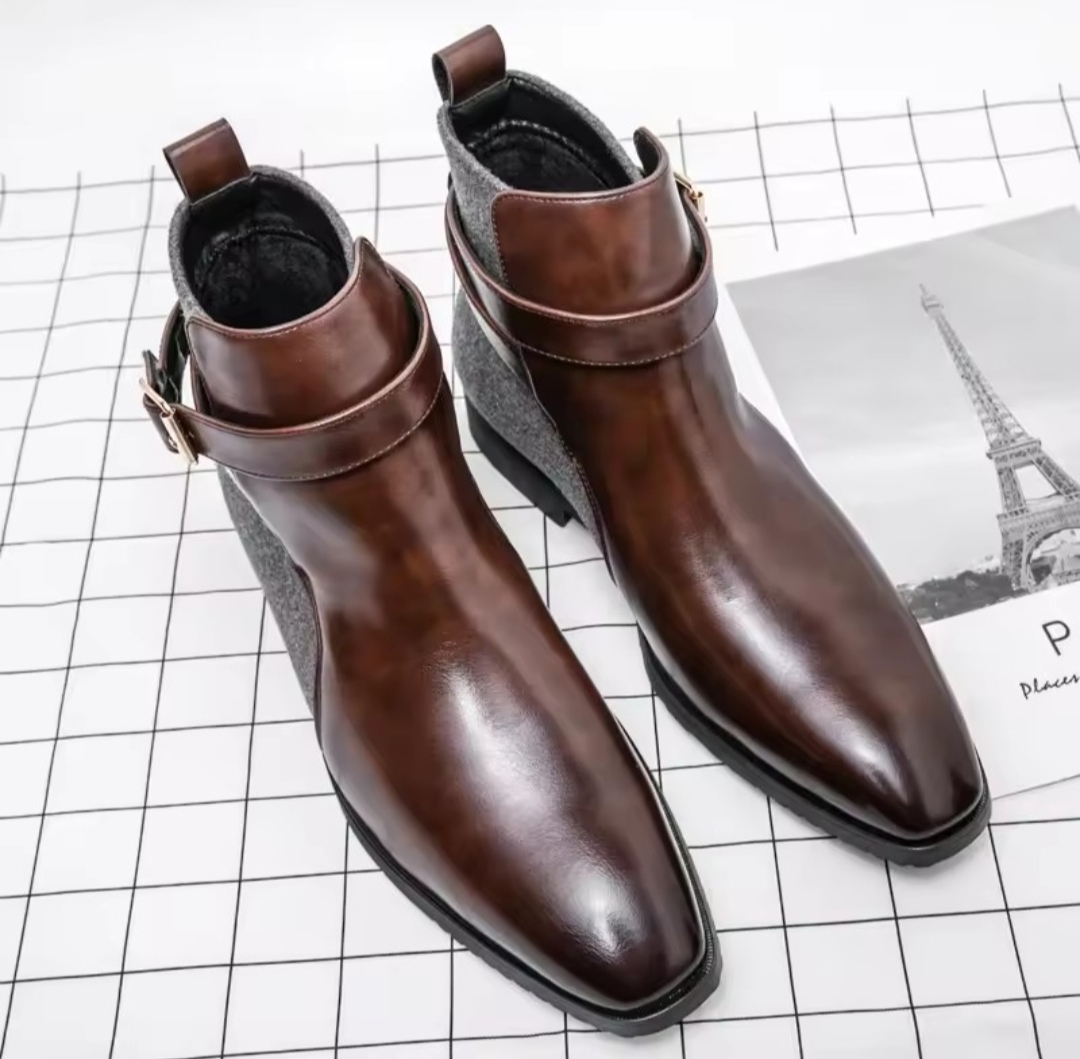 Zip Brown Polished Leather Classic Ankle Boots For Men