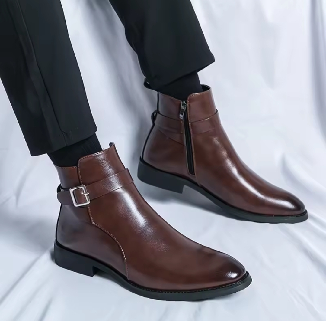 Classic Brown Color Leather Ankle Boots For Men