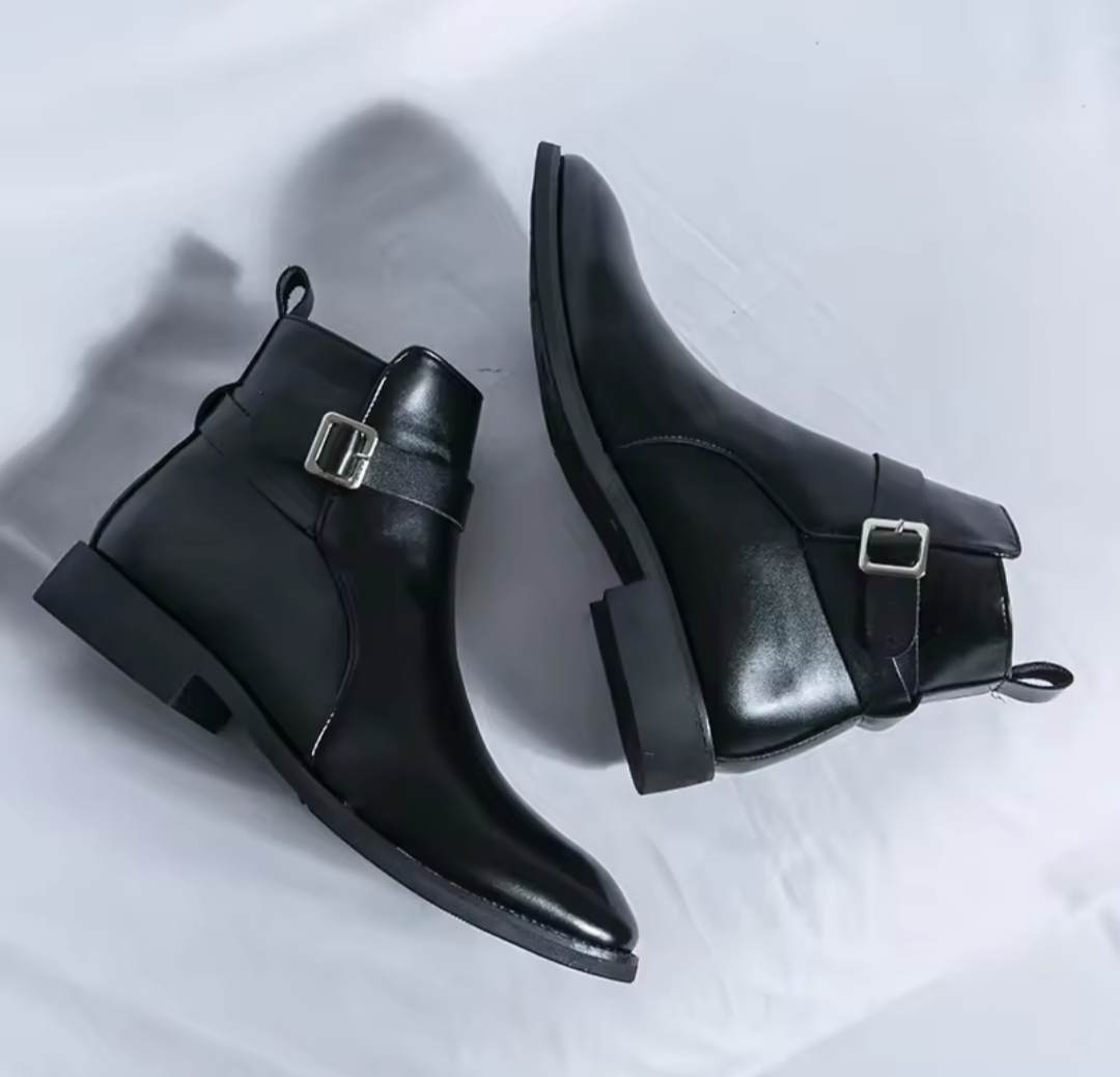 Belt Black Leather Classic Ankle Boots For Men