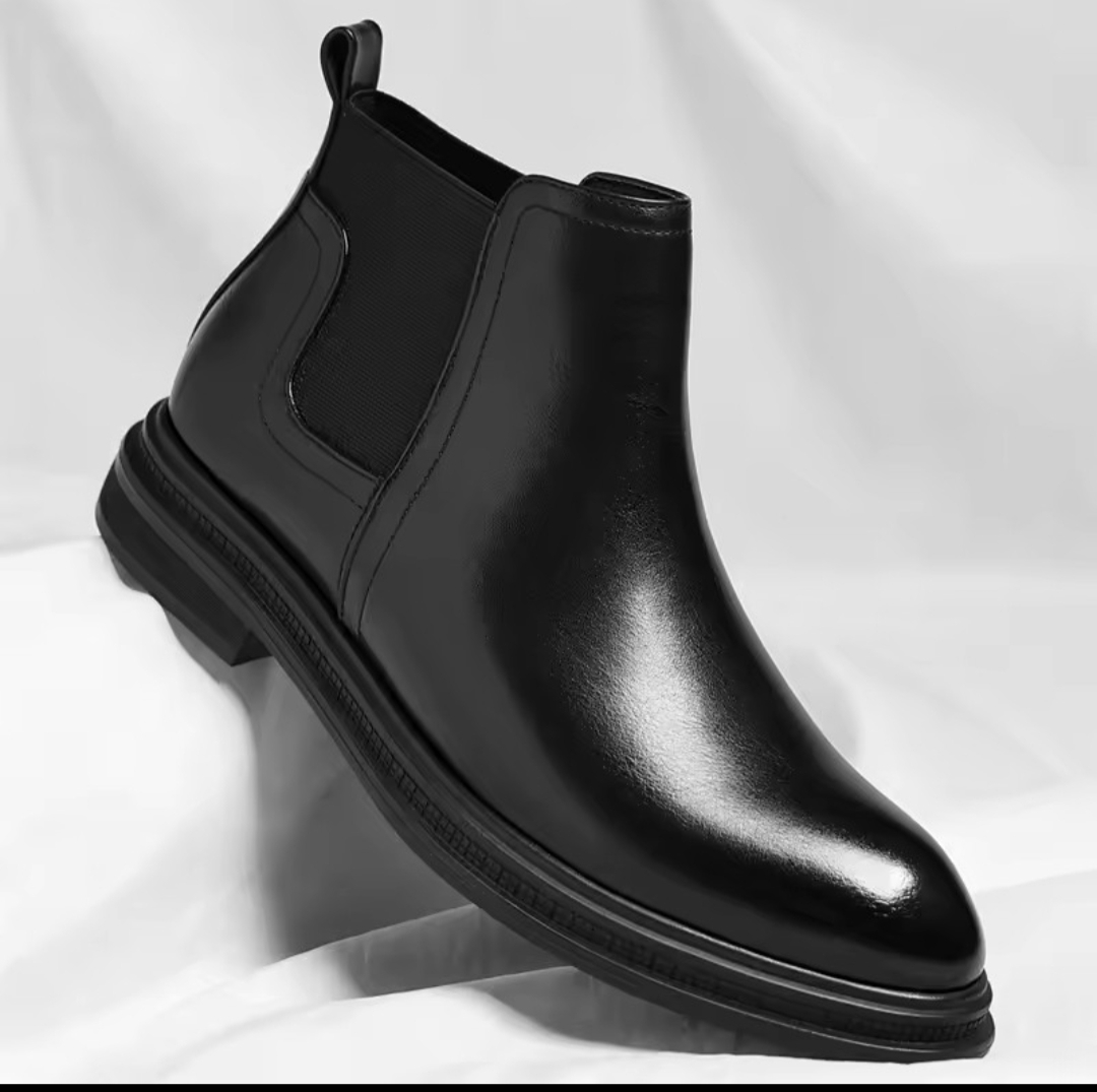 Black Color Leather Classic Ankle Boots For Men