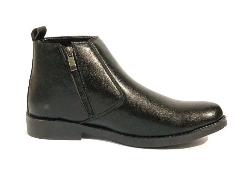 Zip Black Color Leather Ankle Boots For Men