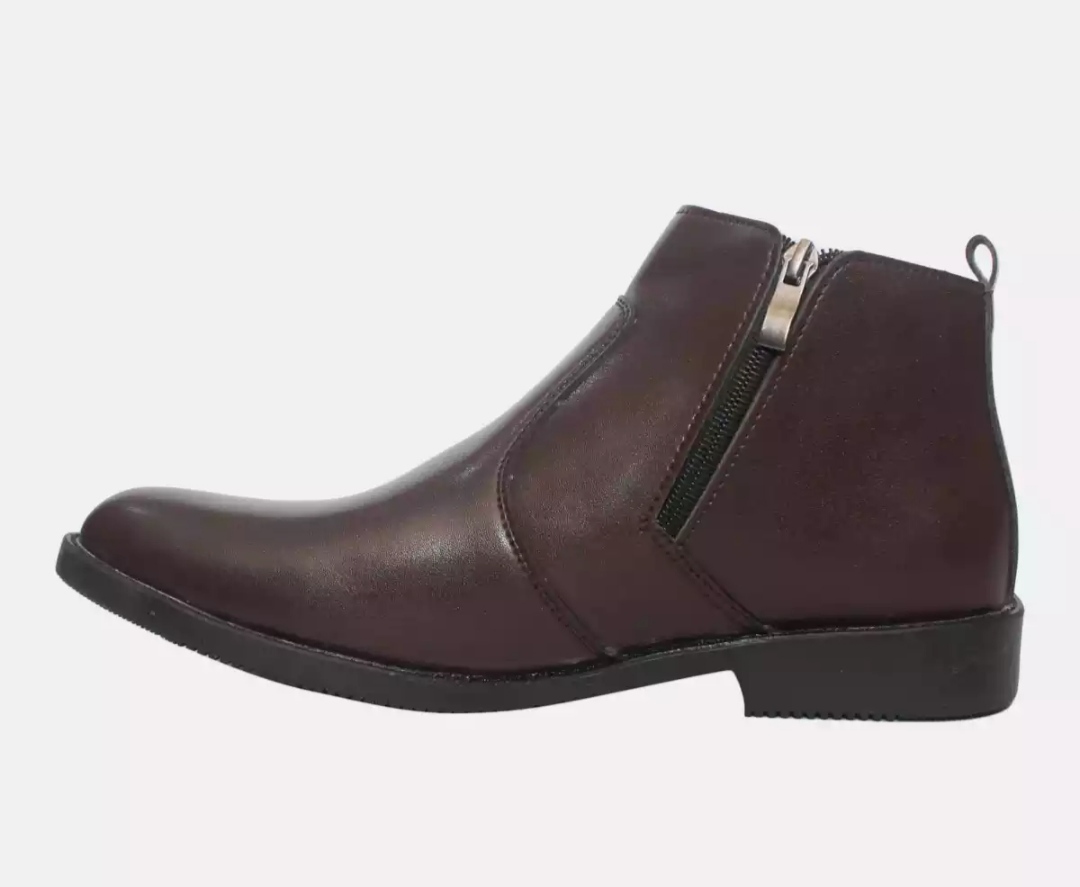 Zip Leather Brown Color Ankle Boots For Men