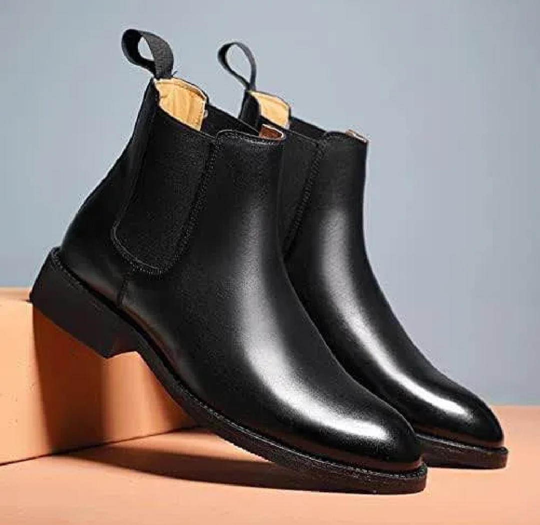 Black Color Leather Classic Ankle Boots For Men