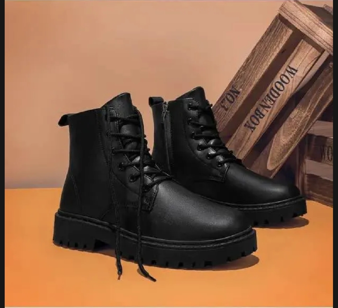 Zip Black Color Martin Leather Classic Ankle Boots For Men