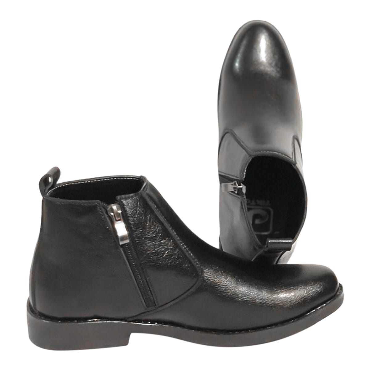 Black Zip Leather Boots For Men