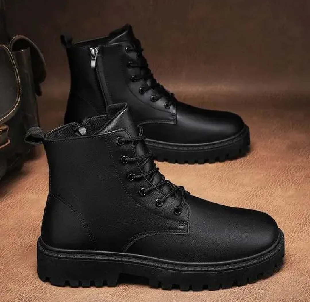 Black Leather Zip Martin Ankle Boots For Men