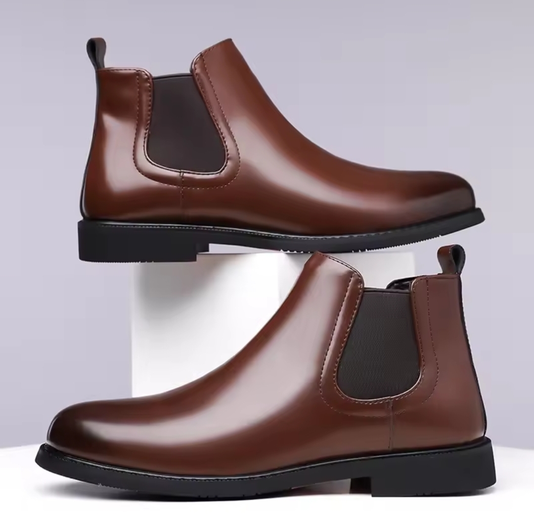 Brown Leather Classic Boots For Men