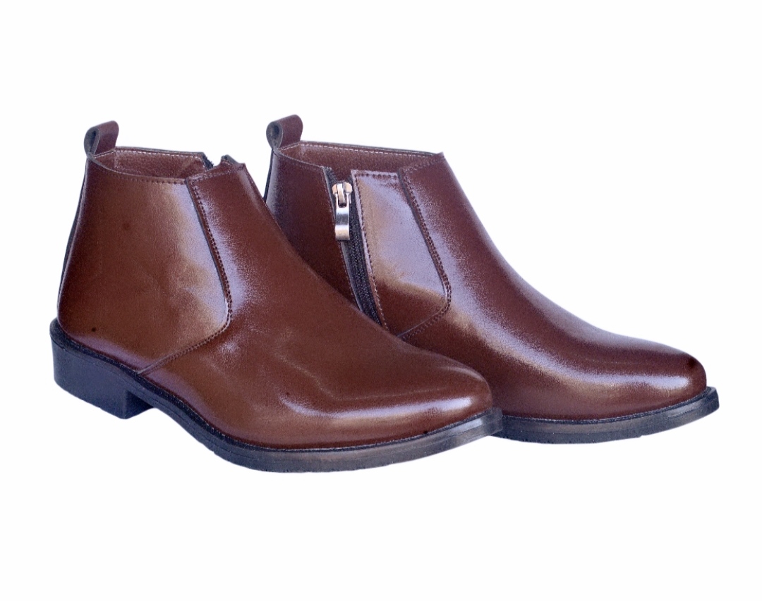 Brown Zip Leather Boots For Men