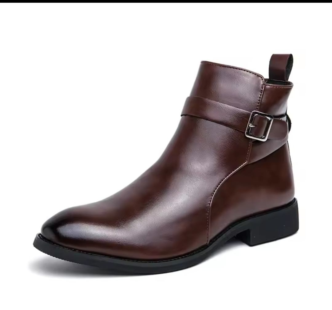 Brown Zip Leather Ankle Boots For Men