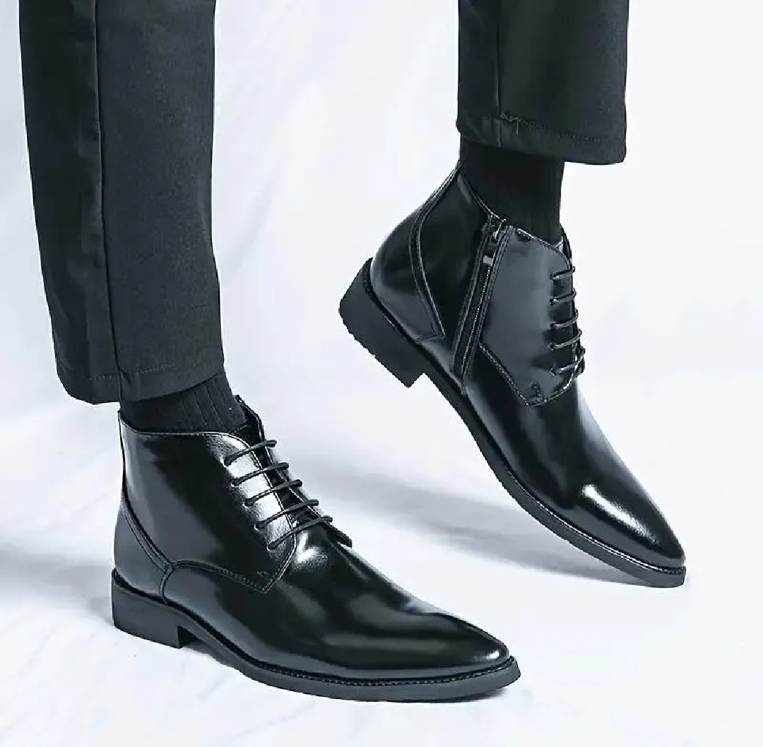 Black Leather Classic Boots For Men
