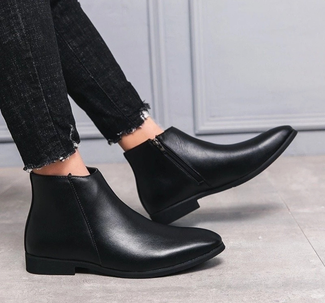 Black Leather Ankle Boots For Men