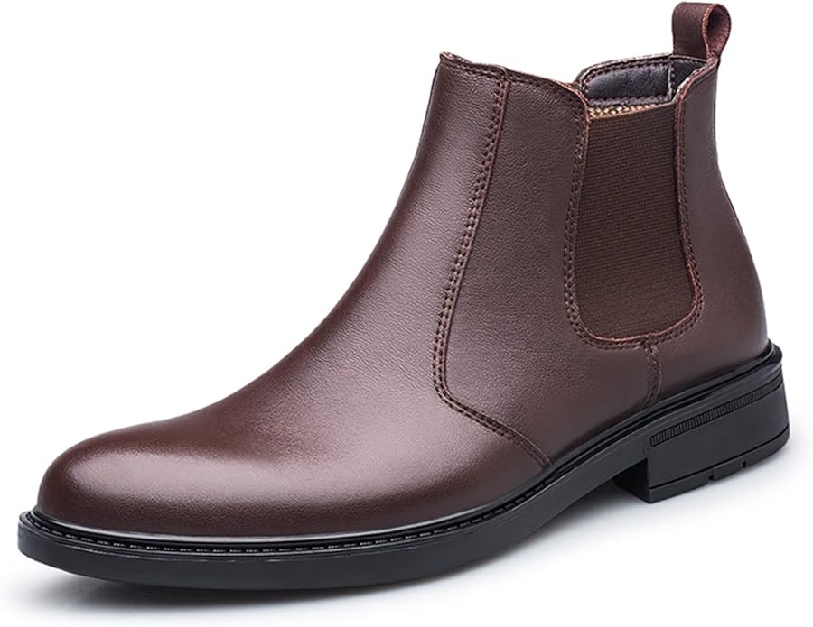 Brown Micro Leather Classic Ankle Boots For Men