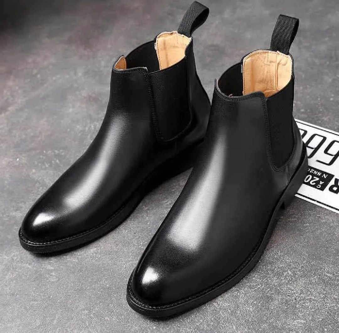 Black Leather Classic Ankle Boots For Men