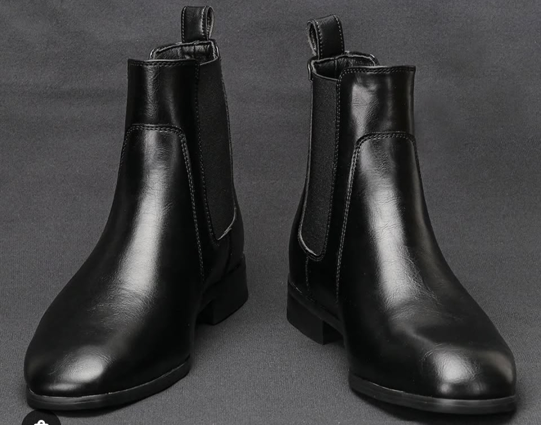 Pu Leather Classic Ankle Boots For Men - Black