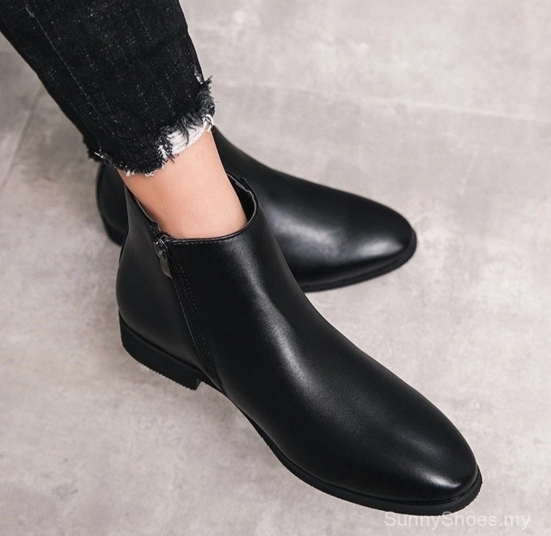 New Brown Leather Classic Ankle Boots For Men - Black