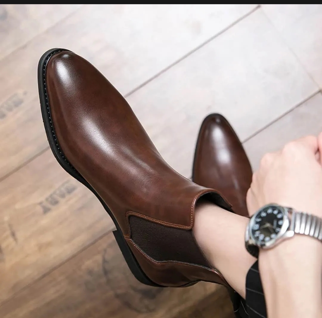 Classic Brown Leather Ankle Boots For Men
