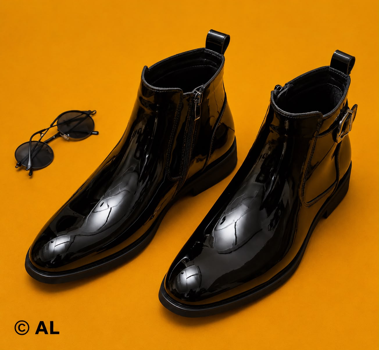 Classic Shiny Black Chelsea Leather Boots For Men