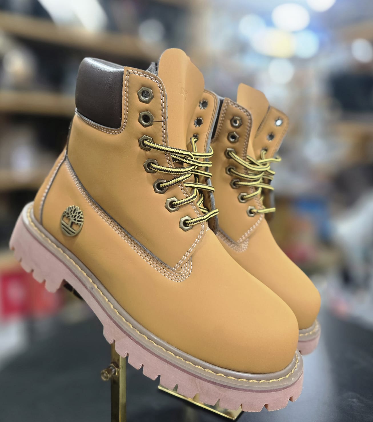Unisex Camel High Ankle Lace-Up Boots 