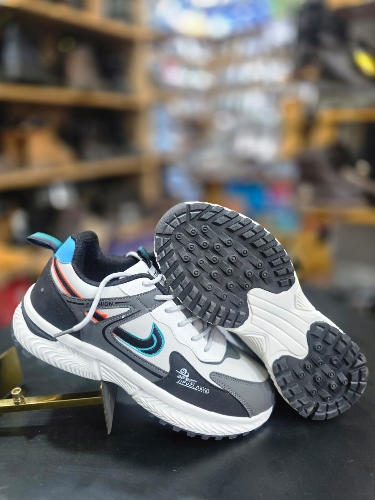 White Grey Black Sports Sneakers With Teal Orange Accents Unisex 