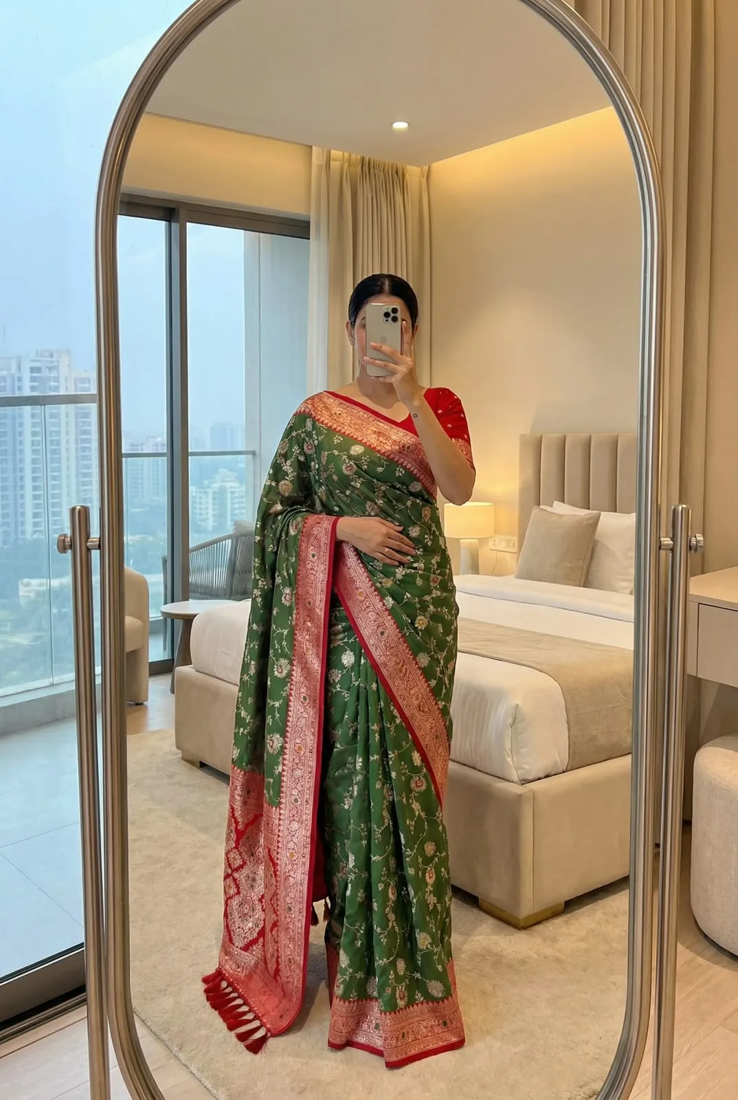  Premium Elegance – Banarasi Silk Saree & Blouse Set For Women