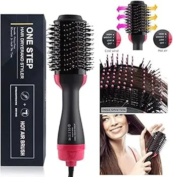 3 In 1 Hot Air Hair Dryer & Styling Brush Straightener Comb - Black