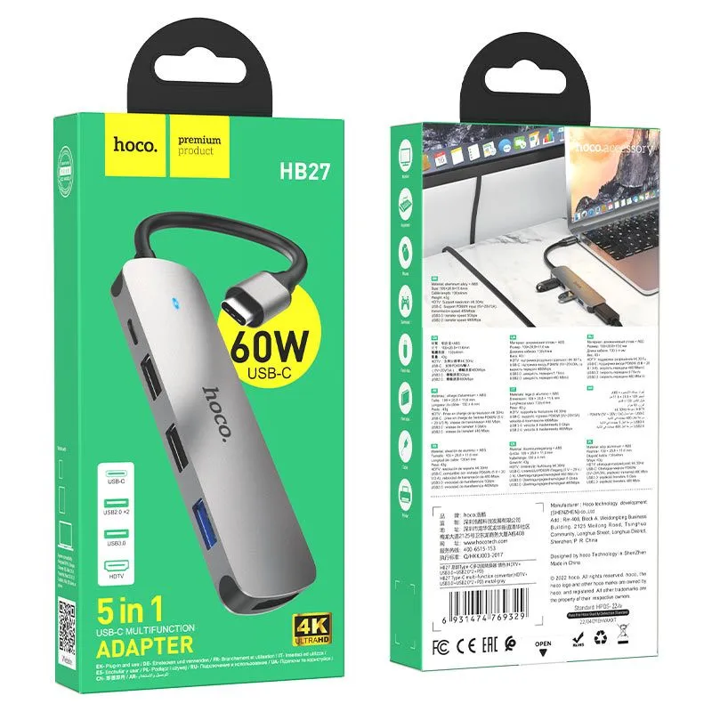 Hoco HB27 Type-C Multi-Function Converter With HDMI USB 3.0 USB 2.0 PD