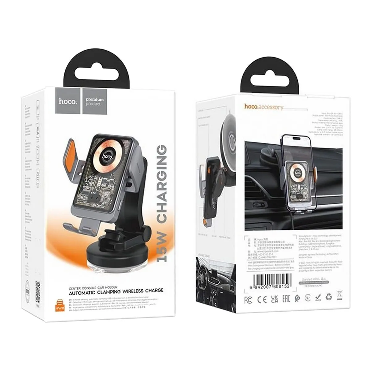 Hoco HW8 15W Wireless Charging Car Holder