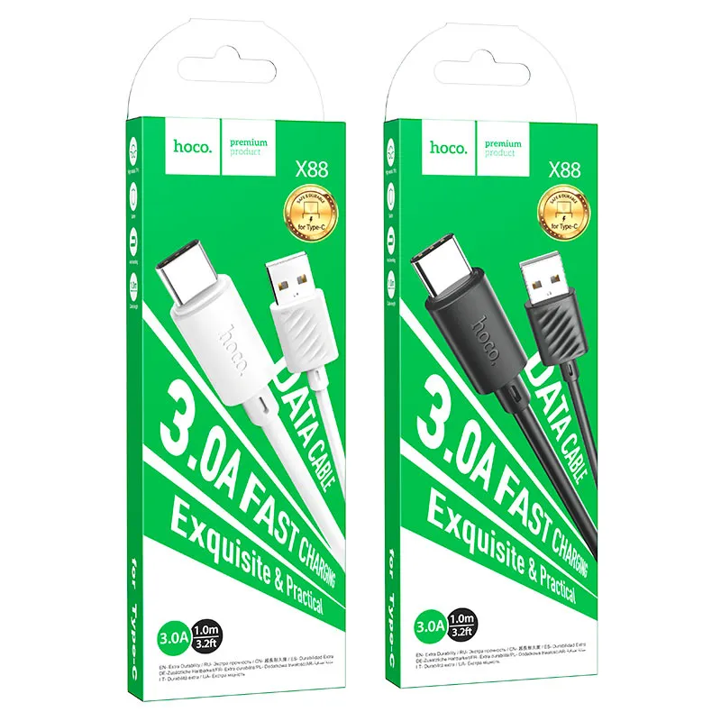 Hoco X88 Gratified Type C Charging Data Cable - Black