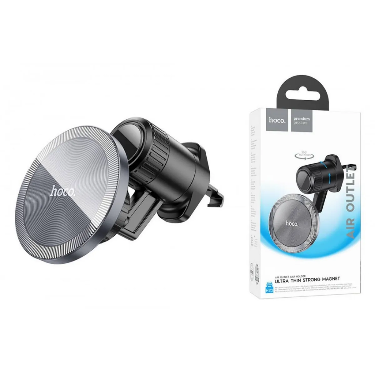 Hoco H23 Alma Metal Ring Magnetic Air Outlet Car Holder - Black