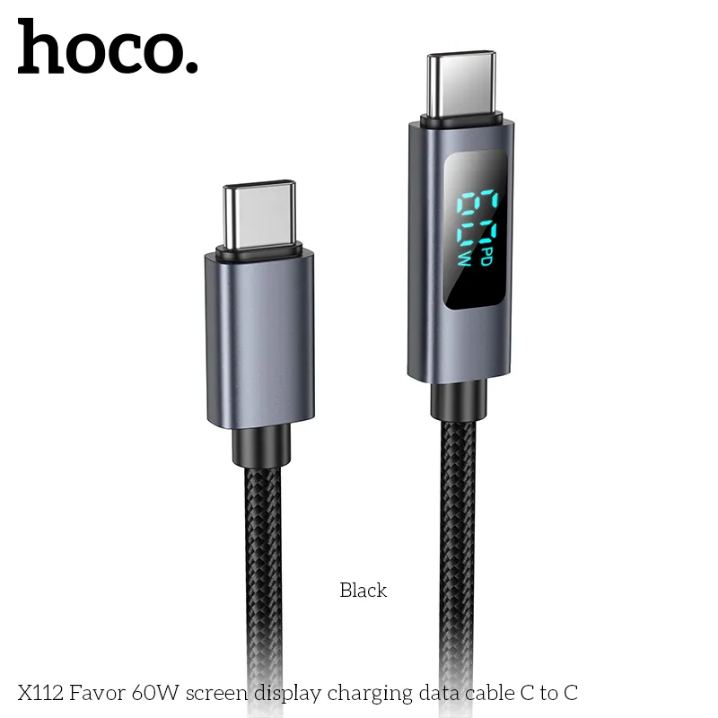 Hoco X112 Favor 60W USB C To C Charging Data Cable - Black