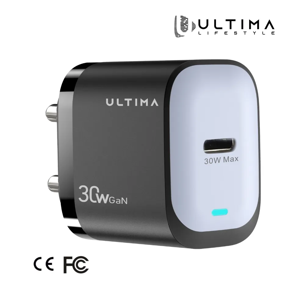 Ultima Rapid 30 | 30W PD GaN Charger | CE & FCC Certified | Single 30W Port PD Output | Charges all Mobile Devices | Supports 98% Universal Charging Protocols | 1 Year Replacement Guarantee