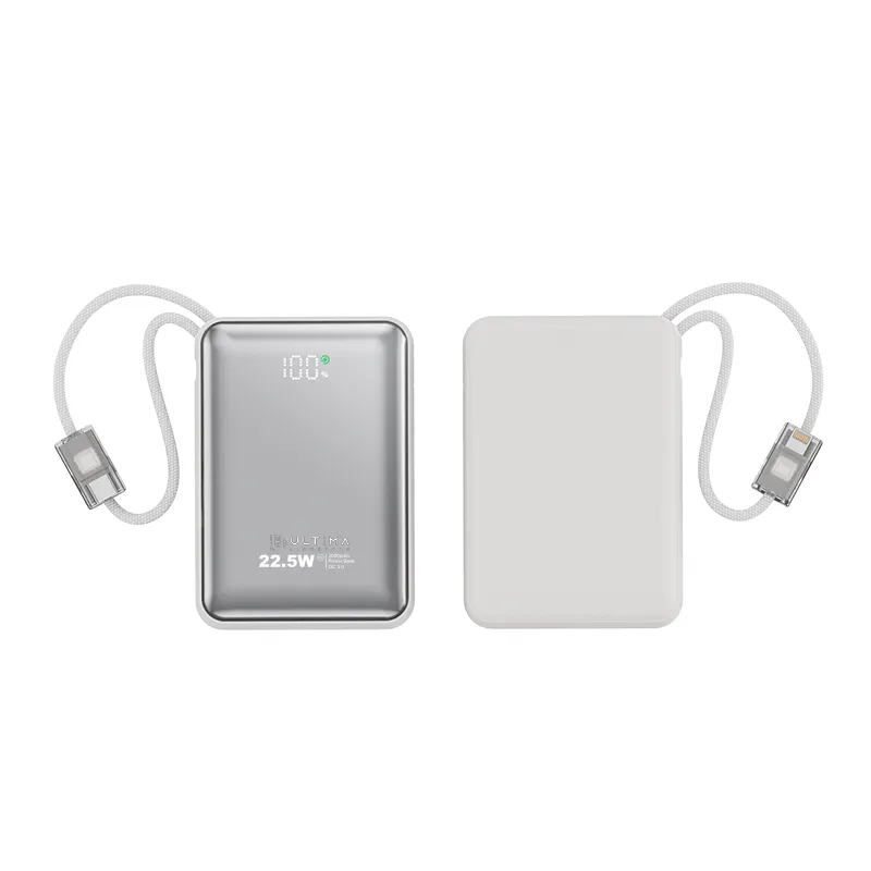 Ultima 20K Mini | 22.5W | 20000 mA | Fast Charging | Inbuild Braided Type-C and Lighting Cable | Multi Layers Fire Protection | LED Display | Supports PD, QC3.0, Universal Compatibility | 2 Way Charging | ChargeSafe Technology Power