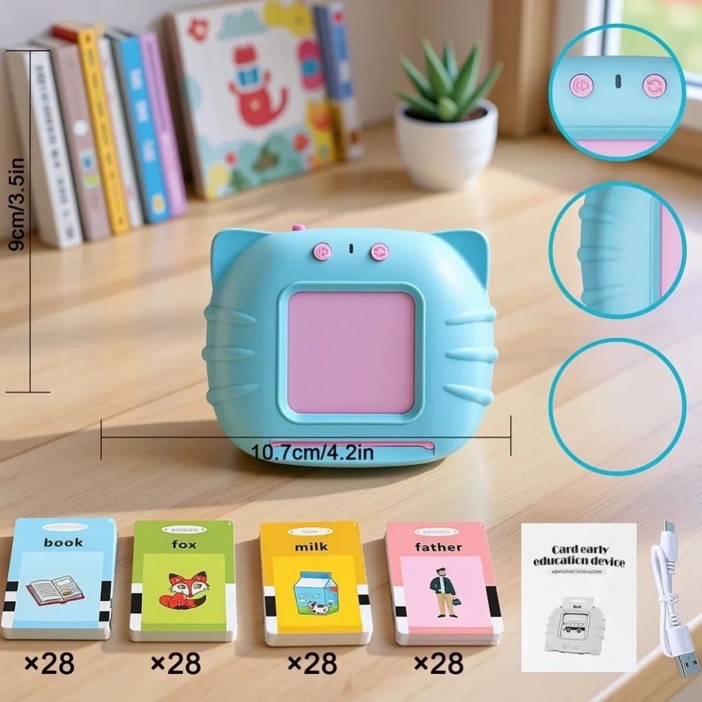 Smart Rechargeable Talking Flash Cards Set With 112 Cards And 224 Words