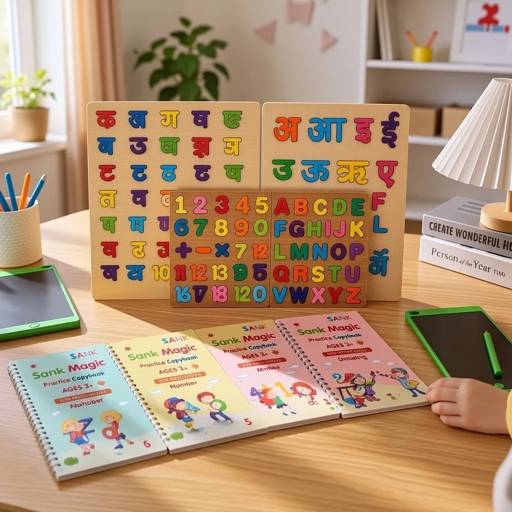 9 In 1 Ultimate Learning Combo With Puzzle Boards Magic Books And LCD Writing Tablet