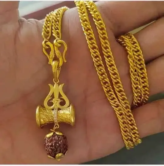 Pure Gold Plated Chain Featuring A Golden Mahadev Damaru Locket