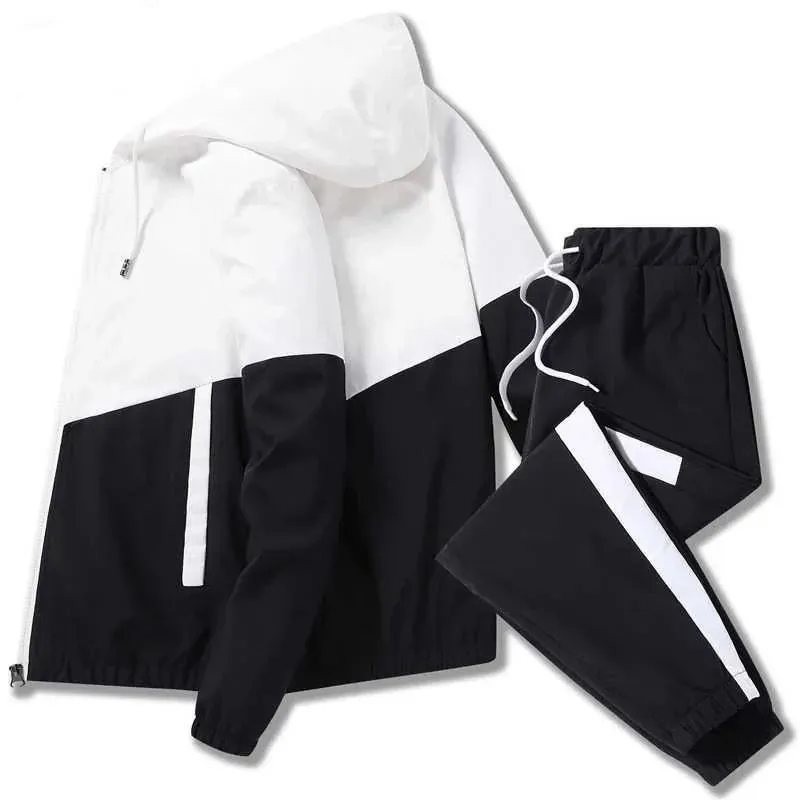 Summer Stretchable Wrinkle Jacket And Joggers Set For Men - (Set Of 2 Pcs) 