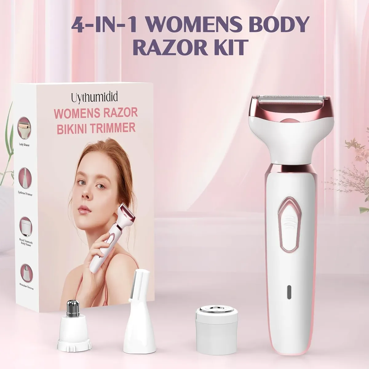 Electric Razor for Women USB Rechargeable Painless Body & Facial Hair Trimmer - White