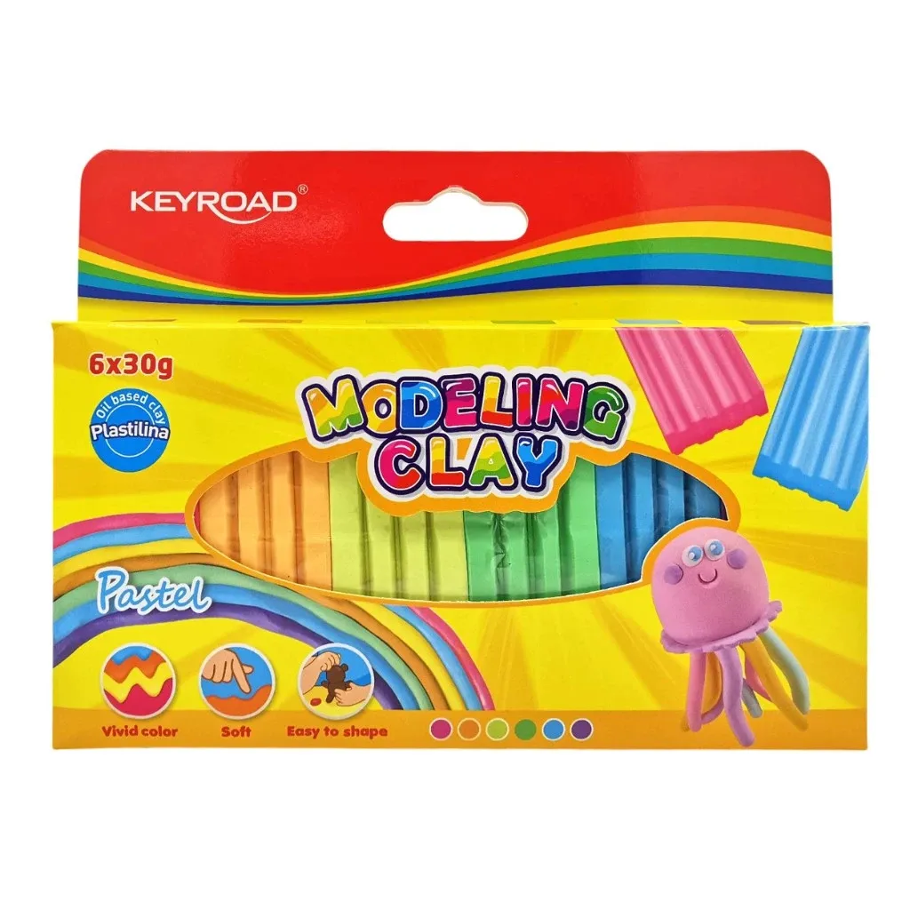 Keyroad Modelling Clay Plasticine Neon / 6 Pieces of 30 g for Children/ Color Mix Clay