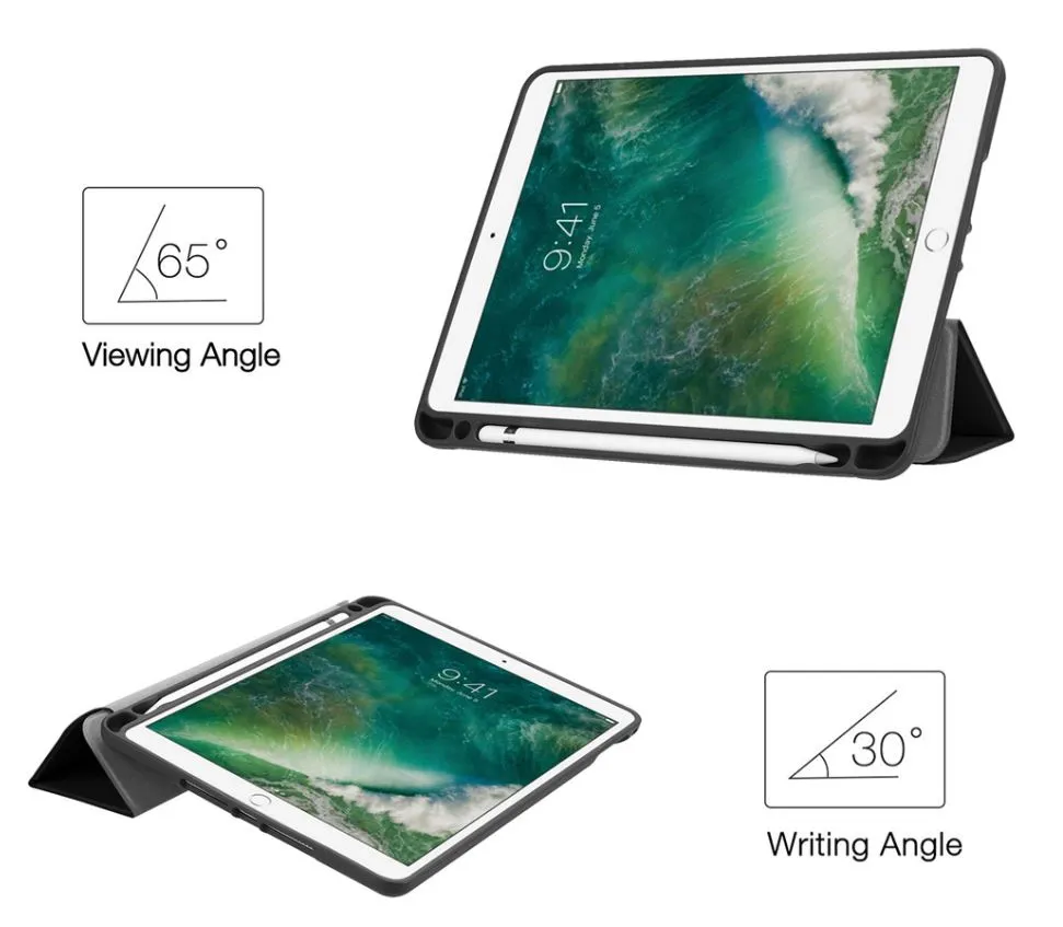 iPad Pro 9.7" Tri-Fold PU Denim Leather Case – TPU Lining, Apple Pencil Holder