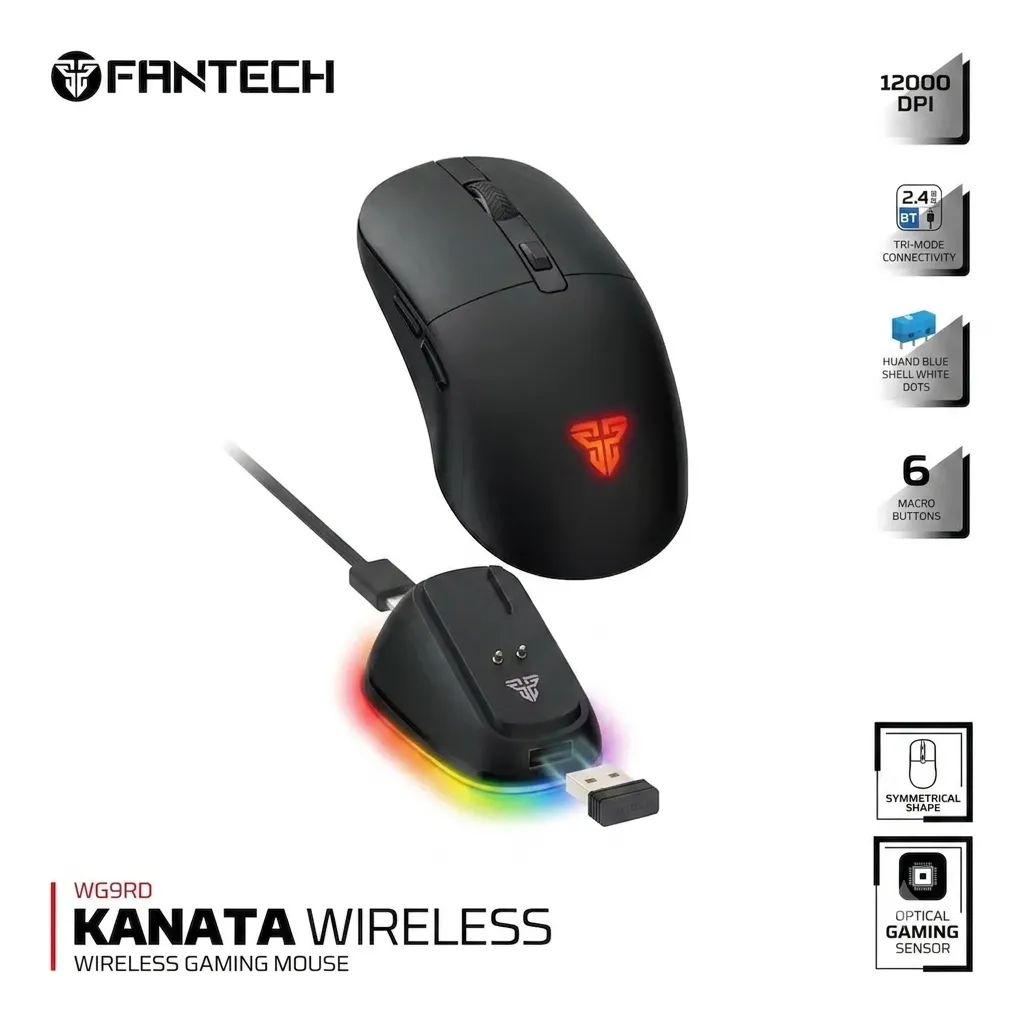 Fantech WG9RD Wireless Gaming Mouse with Charging Magnetic Base Three Mode 12000DPI Customized E-sports Gamer Mouse