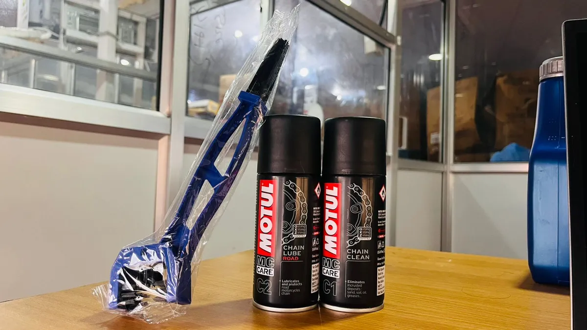 Motul Chain Lube C2 150ml + Chain Clean C1 150ml + Chain Cleaning Brush Combo | Motorcycle Chain Care Kit