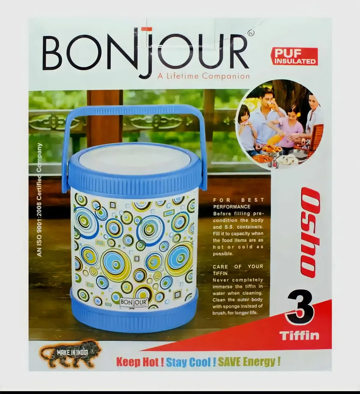 Bonjour Osho Stainless Steel Inner Hotcase Tiffin Lunch Box 3 Step Made in India