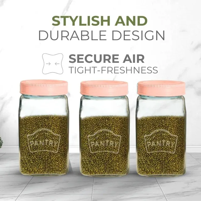 Yera Glass Pantry Jar Air tight Container Square Glass Storage Jar 575 ml 1020 ml 1550 ml 2000 ml
