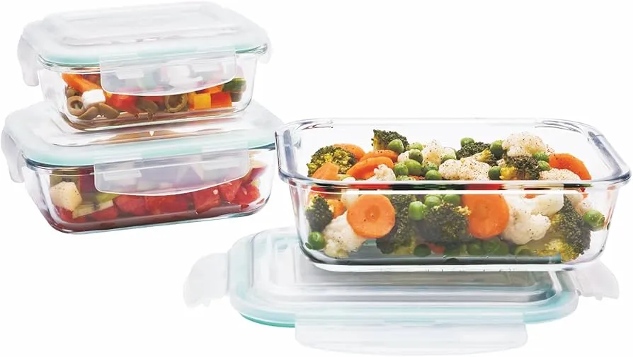 Microwave Borosilicate Glass Container Bowl Storage Pot with BPA Free Air Vent Plastic Lid Set Of 3 Pcs 400 ml 600 ml 1000 ml Transparent 3 in 1
