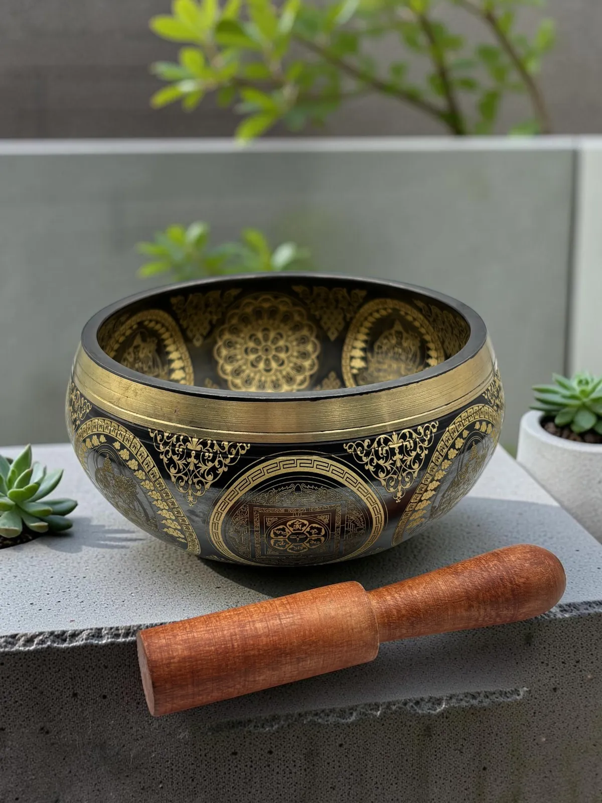 13.5 cm Hand-Carved Buddha Singing Bowl with Dharma Chakra Design | Meditation & Sound Healing Bowl