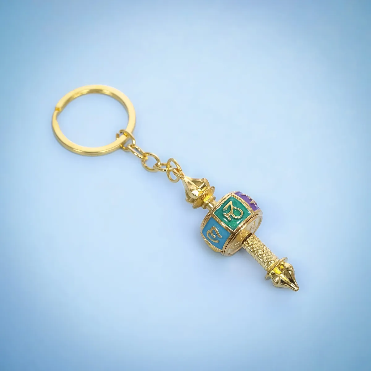 Prayer Wheel Mane Rotating Keychain/Keyring Silver - 2.2Inch
